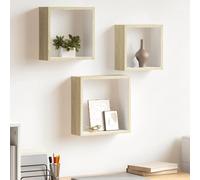 vidaXL Estantes cubo de pared 3 unidades blanco y roble Sonoma
