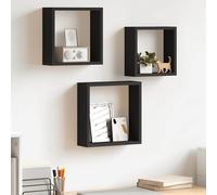 vidaXL Estantes cubo de pared 3 unidades MDF negro