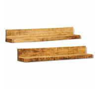 vidaXL Estantes de pared marrón – Madera maciza de mango – Pack de 2