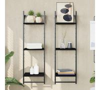 vidaXL Estantes de pared 3 niveles con barras 2 uds negro 30x25x100 cm