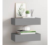 vidaXL 2X Estantes con Cajón de Pared Repisa Flotante Balda Estantería Armario Salón Exhibición Colgante Decoración Gris MDF 40x23,5x10 cm