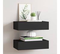 vidaXL 2X Estantes con Cajón de Pared Repisa Flotante Balda Estantería Armario Salón Exhibición Colgante Decoración Negro MDF 40x23,5x10 cm