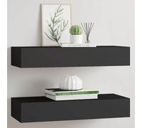 vidaXL Estantes de pared con cajón 2 uds MDF negro 60x23,5x10 cm