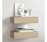 vidaXL Estantes de pared con cajón 2 uds MDF roble 40x23,5x10 cm
