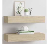 vidaXL 2X Estantes con Cajón de Pared Armario Estante Estantería Flotante Salón Sala de Estar Libros Marco de Foto Color Roble MDF 60x23,5x10cm