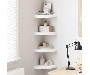 vidaXL Estantes esquineros flotantes (4 unidades), blanco brillante, 25 x 25 x 3,8 cm, MDF