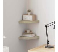 vidaXL Estantes flotantes de Esquina 2 uds MDF Roble 25x25x3,8 cm