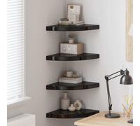 vidaXL Estantes flotantes esquina 4 uds MDF negro brillo 35x35x3,8 cm