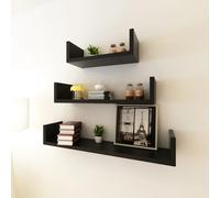 vidaXL Estantes flotantes pared 3 pzas MDF negro forma U libros/DVD