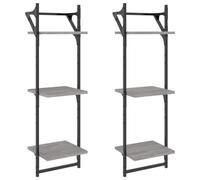 vidaXL Estantería de pared 3 niveles 2 uds con barras 30x25x100 cm Gris Sonoma