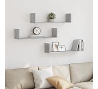 vidaXL Estantes pared 3 uds madera ingeniería gris hormigón 80x18x18cm