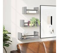 vidaXL Estantes pared con barras 3 pzas madera ingeniería gris Sonoma