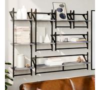 Vidaxl Estantes de Pared con Barras en Madera de Ingeniería, Juego de 6 en Negro y Roble Sonoma - Estantería para Oficina, Estudio, Sala de Estar, Dormitorio Sonoma gray