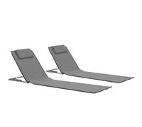 vidaXL Estera de playa plegable 2 unidades acero y tela gris