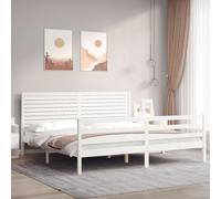vidaXL Estructura cama de matrimonio con cabecero madera maciza blanco