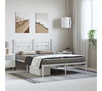 vidaXL Estructura de Cama con Cabecero, Somier de Listones de Invitados, Armazón Marco de Cama, Mueble para Dormitorio, Metal Blanca 150x200 cm