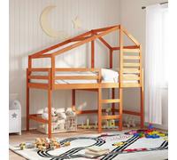 Estructura de cama alta de vidaXL, color marrón cera, 90 x 190 cm, madera de pino maciza