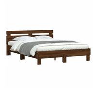 vidaXL Estructura de cama cabecero y luces LED marrón roble 150x200 cm