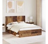 Estructura de cama vidaXL con espacio de almacenamiento y cabecero de madera envejecida, 120 x 200 cm