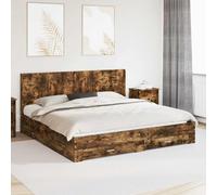 vidaXL Estructura de cama con almacenamiento y cabecero Roble Ahumado