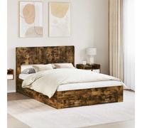 vidaXL Estructura de cama con almacenamiento y cabecero Roble Ahumado