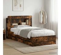 vidaXL Estructura de cama con almacenamiento y cabecero Roble Ahumado