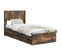 vidaXL Estructura de cama con almacenamiento y cabecero Roble Ahumado