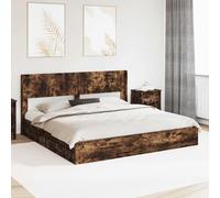 vidaXL Estructura de cama con almacenamiento y cabecero Roble Ahumado