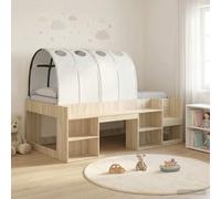 vidaXL Estructura de cama con barandas 3 uds. 90 x 200 cm Multicolor Roble Sonoma y blanco
