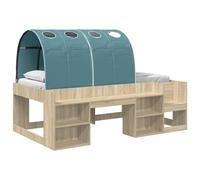 vidaXL Estructura de Cama con Barandas de Cama 3 uds. 90 x 200 cm Multicolor Roble Sonoma y azul claro