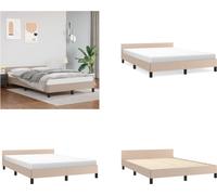 vidaXL Estructura de cama con cabecero, color marrón cappuccino, 140x200 cm, tapizada en cuero sintético. Estructura de cama con cabecero. Estructuras de cama con cabecero. Cama. Muebles de dormitorio