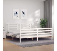 Cama de madera maciza con cabecero, color blanco, 200x200 cm