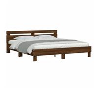 vidaXL Estructura de Cama con Cabecero y Luces LED, Somier de Invitados, Armazón Marco de Cama, Mueble para Dormitorio, Marrón Roble 180x200 cm