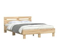 vidaXL Estructura de Cama con Cabecero y Luces LED, Somier de Invitados, Armazón Marco de Cama, Mueble para Dormitorio, Roble Sonoma 135x190 cm
