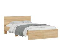 vidaXL Estructura de Cama con Cabecero y Luces LED, Somier para Colchón, Armazón Base de Cama, Mueble para Dormitorio, Roble Sonoma 135x190 cm