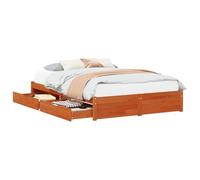 vidaXL Estructura de Cama con cajón Marrón Cera Madera de Pino Macizo, Cama Moderna de Almacenamiento Rectangular, Marco de Madera Resistente, solución de Descanso con cajones Debajo