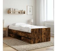 vidaXL Estructura de cama con cajón Roble Ahumado Madera de ingeniería