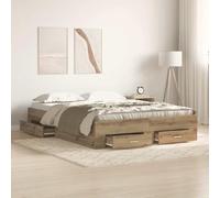 vidaXL Estructura de Cama con cajón Roble Artisan 135 x 190 cm | Un look moderno y minimalista, Cuatro cajones grandes para tus cosas, Hecho de roble sólido, ideal para el uso diario