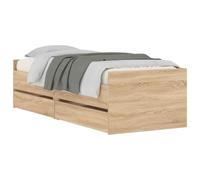 vidaXL Estructura de Cama con cajón Roble Sonoma Madera de Pino Macizo, Elegante Marco de Cama de Madera rústica, Pino sólido, con Almacenamiento, fácil de Montar, para un Dormitorio Chic y Funcional