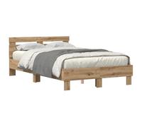 vidaXL Estructura de Cama con LED Roble Artesanal 120 x 190 cm, Muebles de Dormitorio, Estructura de Cama de Madera, diseño Rectangular, Base con Listones, Estilo contemporáneo