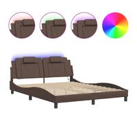 vidaXL Estructura de cama con luces LED cuero PE marrón 160x200 cm