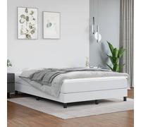 vidaXL Estructura de Cama con Somier, Somier de Matrimonio de Listones, Base de Cama Tapizada, Mueble para Dormitorio Hogar, Cuero Sintético Blanco 140x190 cm