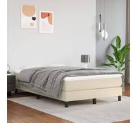 vidaXL Estructura de Cama con Somier, Somier de Matrimonio de Listones, Base de Cama Tapizada, Mueble para Dormitorio Hogar, Cuero Sintético Crema 120x200 cm
