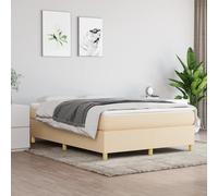 vidaXL Estructura de Cama con Somier, Somier de Matrimonio de Listones, Base de Cama Tapizada, Mueble para Dormitorio Hogar, Tela Color Crema 140x190 cm