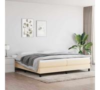 vidaXL Estructura de cama con somier de matrimonio de listones, base tapizada, tela crema 200x200 cm