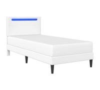 vidaXL Estructura de cama moderna con tiras LED y cabecera Cuero sintético Blanco 90 x 190 cm