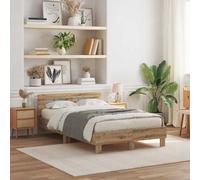 vidaXL Estructura de Cama con cabecera Roble Artisan 120 x 200 cm, Estructura de Cama Moderna, Muebles duraderos para el Dormitorio, LED con USB, diseño Chic y Rectangular
