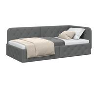vidaXL Estructura de Cama en Esquina Gris Oscuro 90 x 190 cm Tela, Diván Moderno de Tela en Esquina, sofá en L, Brazo Reversible, Ideal para Espacios pequeños y Muebles versátiles