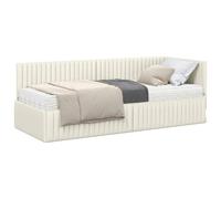 vidaXL Estructura de Cama Esquina con Colchón 2 uds. Crema Terciopelo, Cama de Terciopelo Moderna y Resistente, Plataforma contemporánea, Incluye colchón, Elegante Conjunto para el Dormitorio