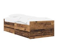 vidaXL Estructura de Cama Madera Envejecida Madera de Pino Macizo, Elegante Marco de Cama de Madera rústica, Pino sólido, con Almacenamiento, fácil de Montar, para un Dormitorio Chic y Funcional
